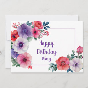 Rode en Roze Aquarel Bloemige Gepersonaliseerde Kaart