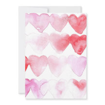 Rode en Roze Aquarel Hartjes Uitnodiging