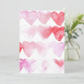 Rode en Roze Aquarel Hartjes Uitnodiging (Staand voorkant)