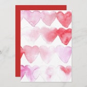 Rode en Roze Aquarel Hartjes Uitnodiging (Voorkant / Achterkant)