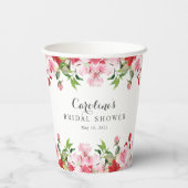 Rode en Roze Aquarel Rozen Bruidsdouche Papieren Bekers (Achterkant)