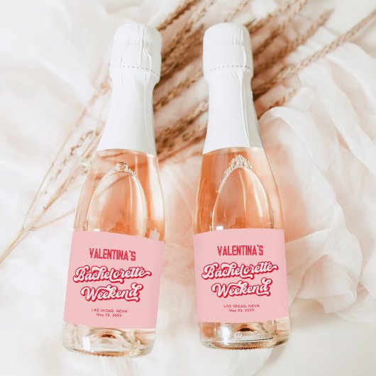 Rode en Roze Bachelorette Champagne Sparkling Wijnetiket