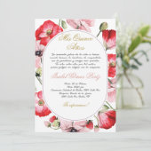 Rode en roze bloem Quinceanera uitnodiging (Staand voorkant)