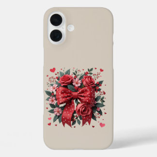 Rode en roze bloemen coquette boog iPhone 16 plus hoesje
