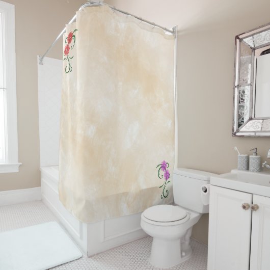 Rode en roze bloemen douchegordijn (In situ)