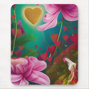 Rode en roze bloemen en harten muismat