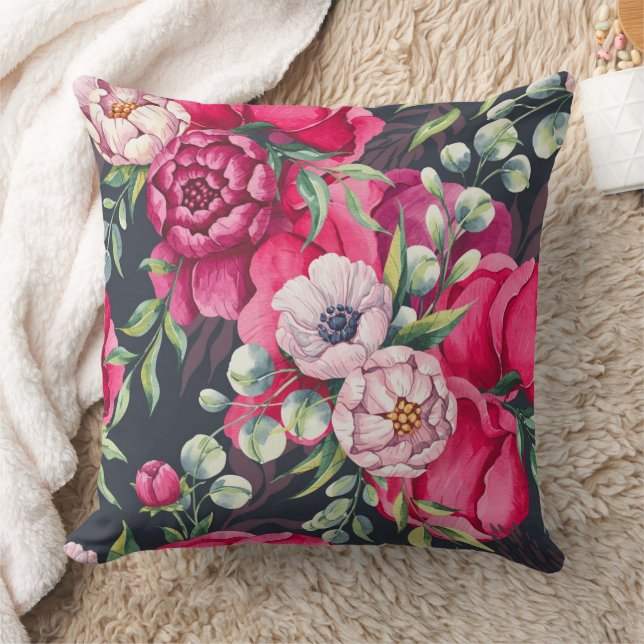 Rode en Roze Bloemen  Kussen (Deken)