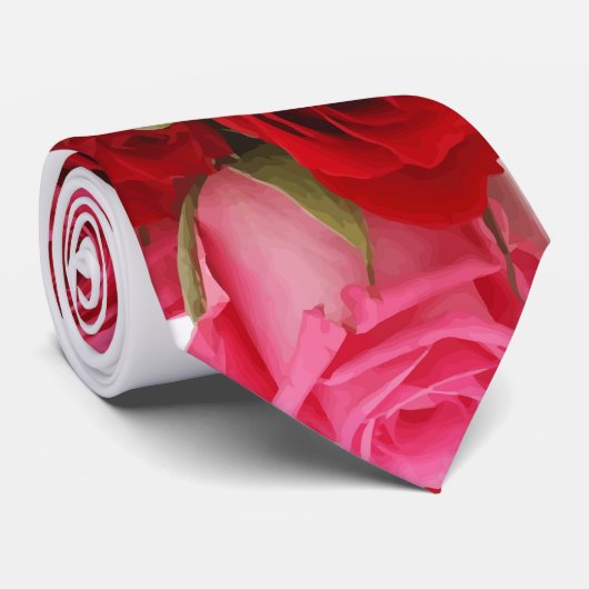 Rode en Roze Bloemen Mannen Stropdas (Opgerold)