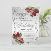 Rode en Roze Bloemen met Zilver Glitter Kaart (Staand voorkant)