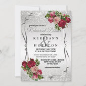 Rode en roze bloemen met zilveren glitter kaart (Voorkant)