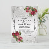 Rode en roze bloemen met zilveren glitter kaart (Staand voorkant)