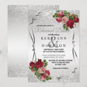 Rode en roze bloemen met zilveren glitter kaart (Voorkant / Achterkant)