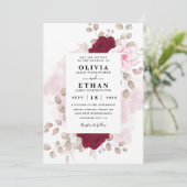 Rode en Roze Bloemen Rustiek Elegante Witte Huweli Kaart (Staand voorkant)