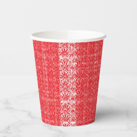 Rode en roze bloemige afbeeldingen met geraniums i papieren bekers (Links)