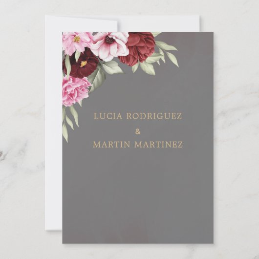 Rode en Roze Bloemstuk Nuestra Boda Kaart (Achterkant)