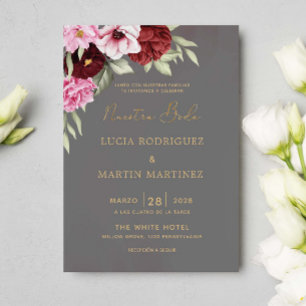 Rode en Roze Bloemstukken Nuestra Boda Kaart