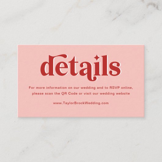 Rode en roze bruiloft details informatiekaartje (Voorkant)