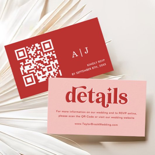 Rode en roze bruiloft details informatiekaartje