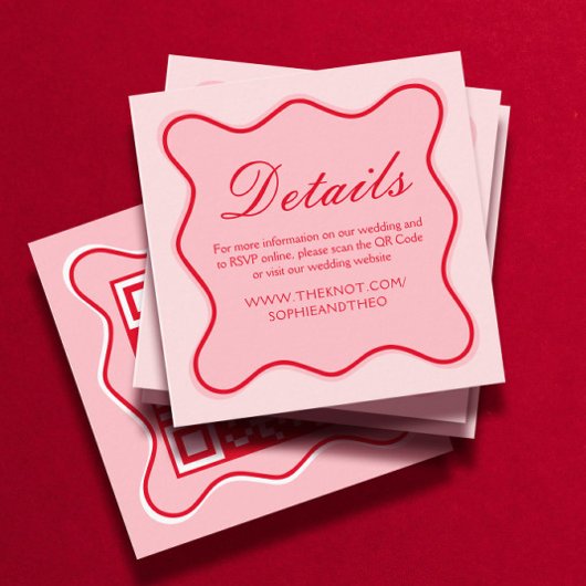 Rode en roze bruiloft details QR-code Informatiekaartje