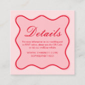 Rode en roze bruiloft details QR-code Informatiekaartje (Voorkant)
