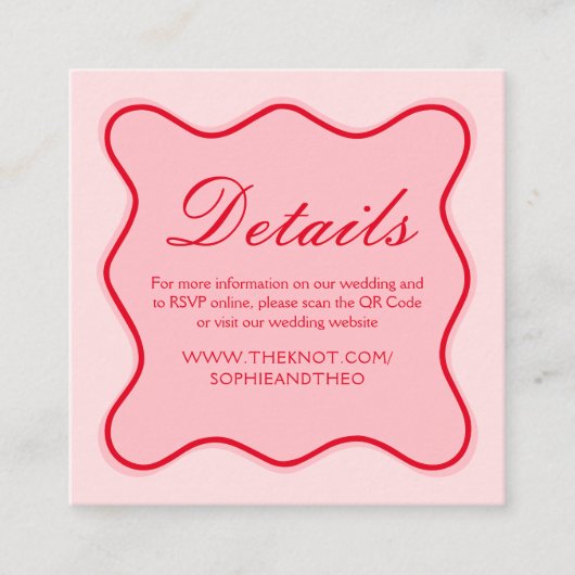 Rode en roze bruiloft details QR-code Informatiekaartje (Voorkant)