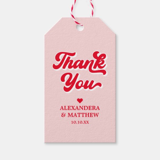 Rode en roze bruiloft thema gunst cadeaulabel (Voorkant)