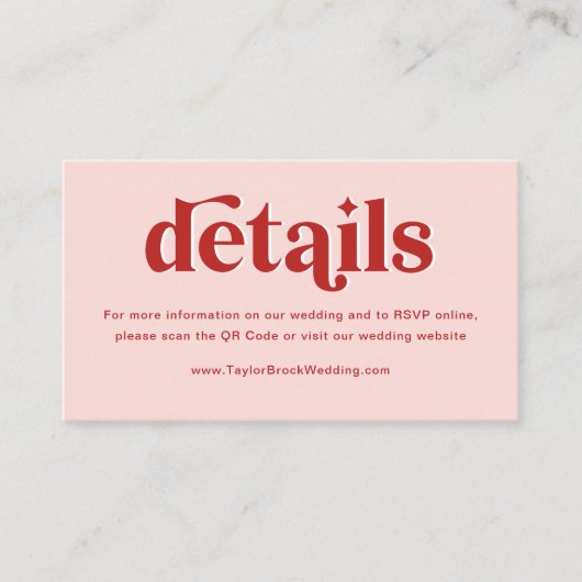 Rode en Roze Bruiloft Website Informatiekaartje (Voorkant)