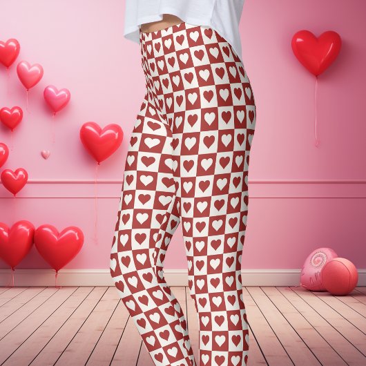 Rode en Roze Checkerboard Heart Valentijns Leggings