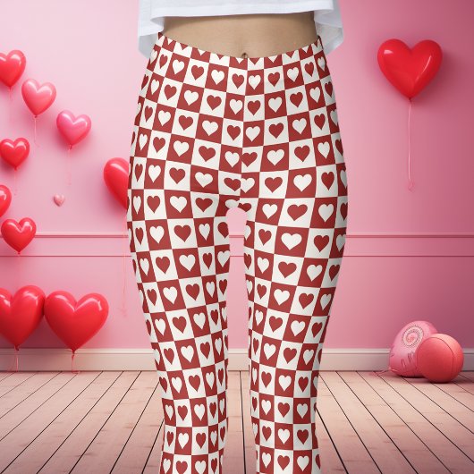 Rode en Roze Checkerboard Heart Valentijns Leggings