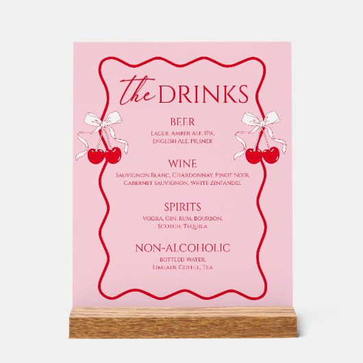 Rode en Roze Cherry Bow Vrijgezellenfeest Drink Ba Acryl Bord