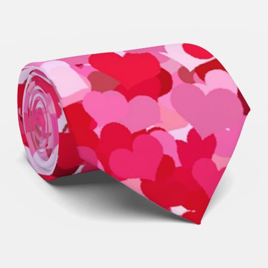 Rode en roze Confetti harten Stropdas (Opgerold)