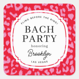 Rode en Roze Dierenprint Bachelorette-feest Vierkante Sticker