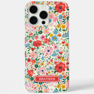 Rode en Roze Ditsy Bloemen Monogram iPhone 16 Pro Max Hoesje