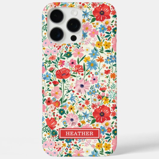 Rode en Roze Ditsy Bloemen Monogram Case-Mate iPhone Case (Achterkant)