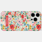 Rode en Roze Ditsy Bloemen Monogram Case-Mate iPhone Case (Achterkant (horizontaal))