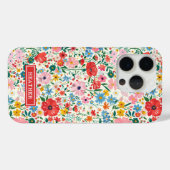 Rode en Roze Ditsy Bloemen Monogram Case-Mate iPhone Case (Achterkant (horizontaal))