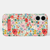 Rode en Roze Ditsy Bloemen Monogram Case-Mate iPhone Case (Achterkant (horizontaal))