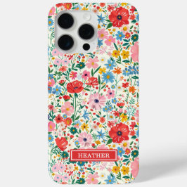 Rode en Roze Ditsy Bloemen Monogram iPhone 15 Pro Max Hoesje