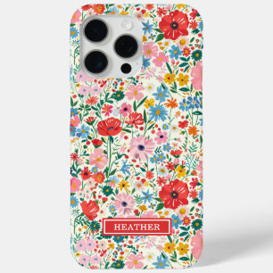 Rode en Roze Ditsy Bloemen Monogram iPhone 15 Pro Max Hoesje