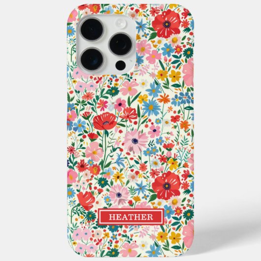 Rode en Roze Ditsy Bloemen Monogram Case-Mate iPhone Case (Achterkant)
