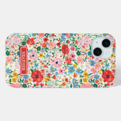 Rode en Roze Ditsy Bloemen Monogram Case-Mate iPhone Case (Achterkant (horizontaal))
