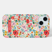 Rode en Roze Ditsy Bloemen Monogram Case-Mate iPhone Case (Achterkant (horizontaal))