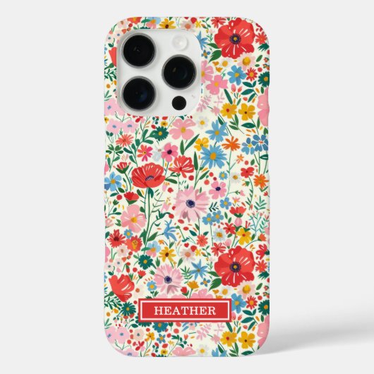 Rode en Roze Ditsy Bloemen Monogram Case-Mate iPhone Case (Achterkant)