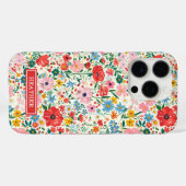 Rode en Roze Ditsy Bloemen Monogram Case-Mate iPhone Case (Achterkant (horizontaal))