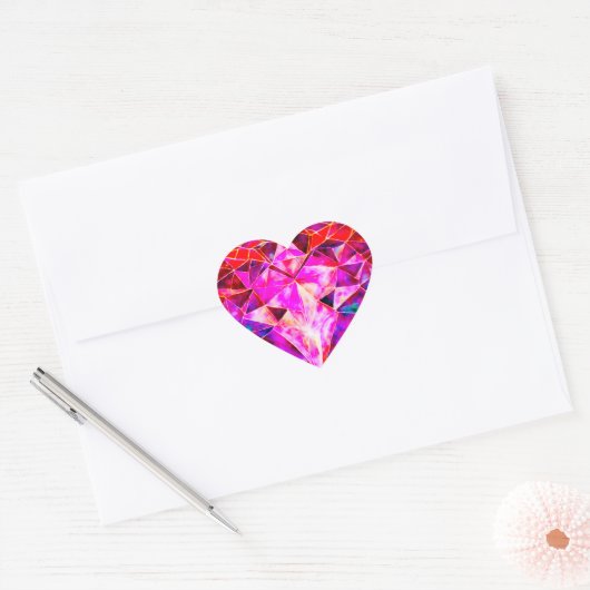 Rode en roze edelsteen hart edelsteen sticker (Envelop)