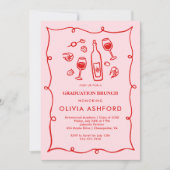 Rode en Roze Elegante Brunch afstuderen Kaart (Voorkant)