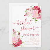 Rode en Roze Floral Bridal Shower Kaart (Voorkant / Achterkant)
