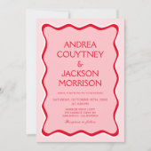 Rode en roze Funky Eclectic Wedding Kaart (Voorkant)
