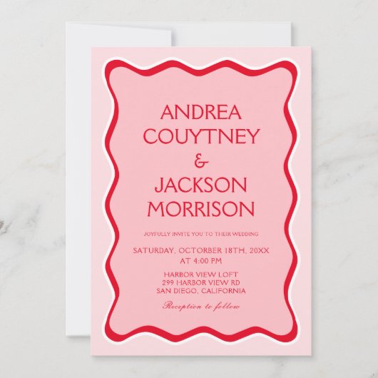 Rode en roze Funky Eclectic Wedding Kaart (Voorkant)