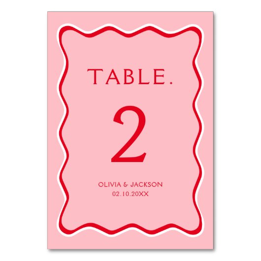 Rode en Roze Funky Trouwtafel Kaart (Achterkant)